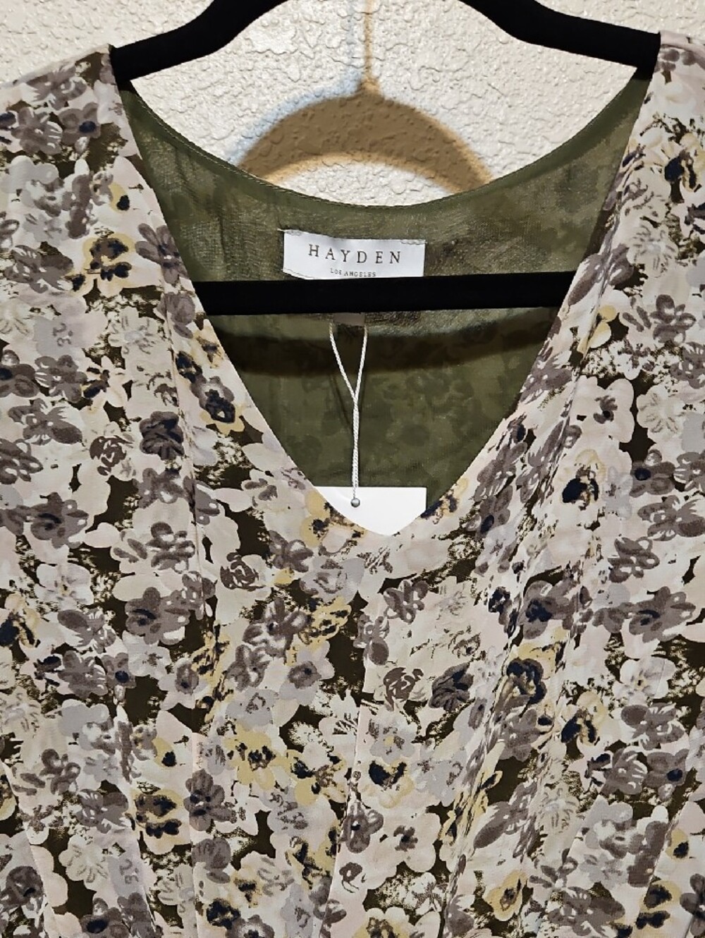 Hayden Olive & Cream Floral Long-Sleeve Wrap Midi Dress - Picture 4 of 9